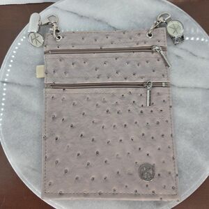 Hip Klips Belt Bag Womens Small Taupe Ostrich Faux Leather Clip On Zipper Pouch